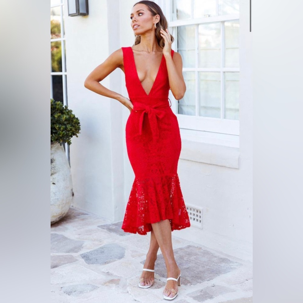 STARS AND SATELLITES MIDI DRESS RED - Hello Molly